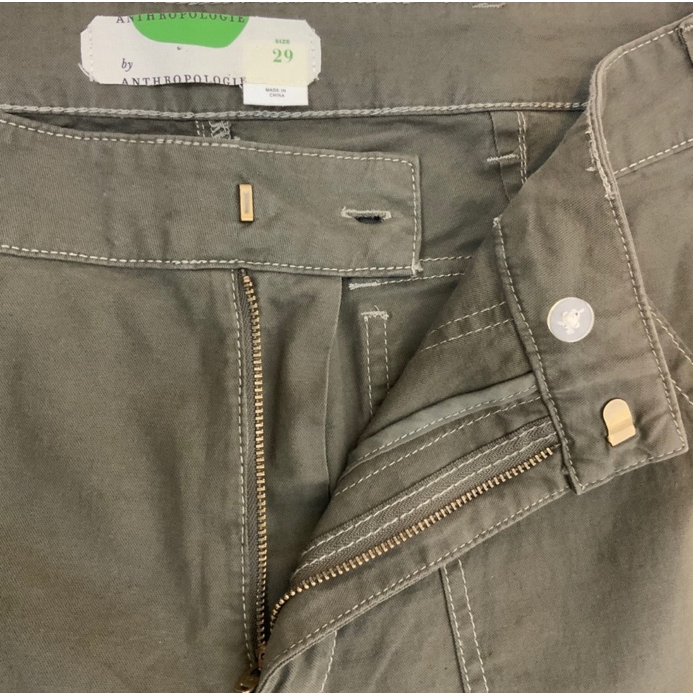 Anthropologie Green Khaki Embroidered Pants - Picture 10 of 11